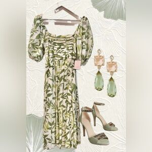 LC Lauren Conrad Leaf Print Dress in Green and White